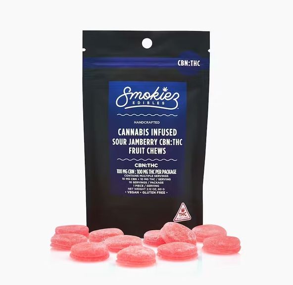 CBN:THC 1:1 Sour Jamberry100mg CBN:100mg THC Fruit Chews