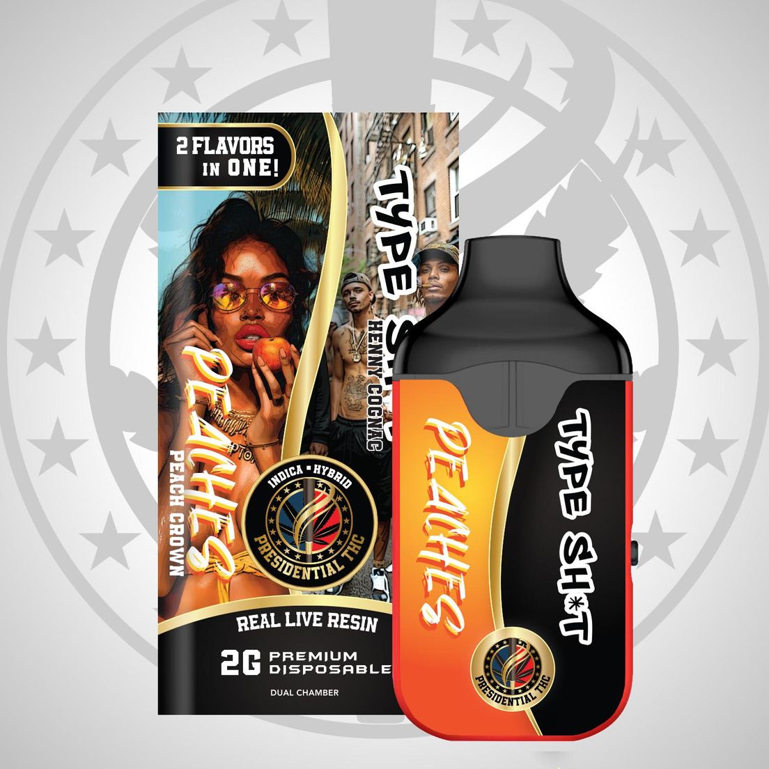PRESIDENTIAL THC PEACHES/TYPE SHIT LIVE RESIN DUAL CHAMBER DISPOSABLE 2G