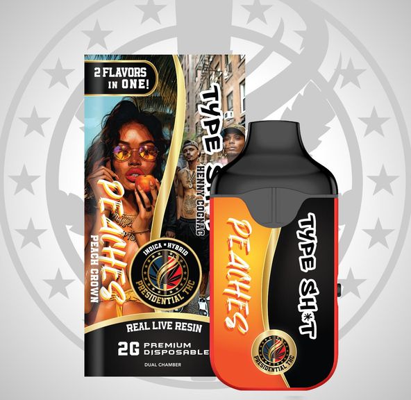 PRESIDENTIAL THC PEACHES/TYPE SHIT LIVE RESIN DUAL CHAMBER DISPOSABLE 2G