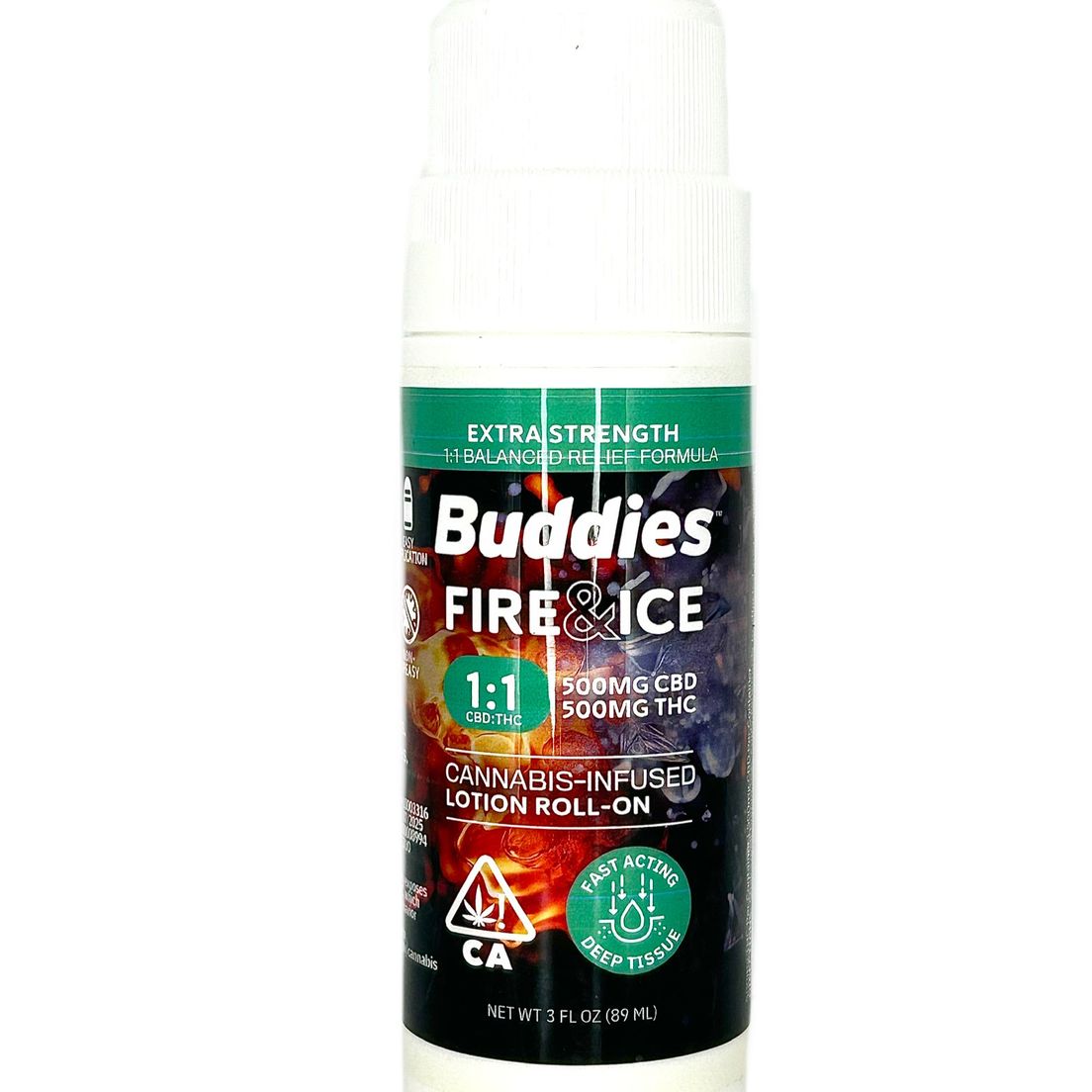 Buddies - Fire & Ice - Roll On - 1:1 250mg THC: 250mg CBD - 3 Oz