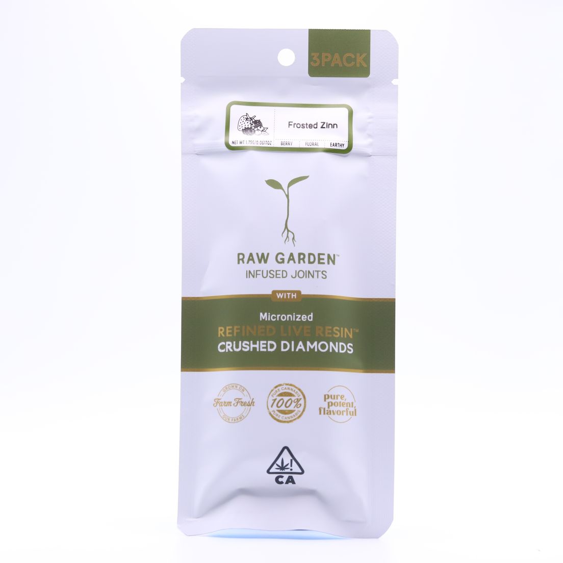 Raw Garden- FROSTED ZINN 3 PACK DIAMOND INFUSED JOINTS