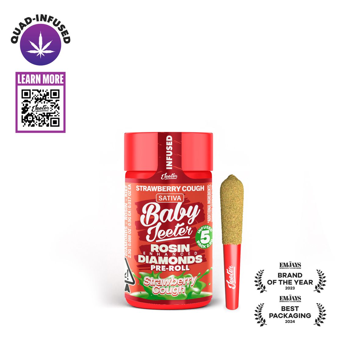 Jeeter - Baby - Quad Infused Prerolls - 5 Pack - 2.5g - Strawberry Cough