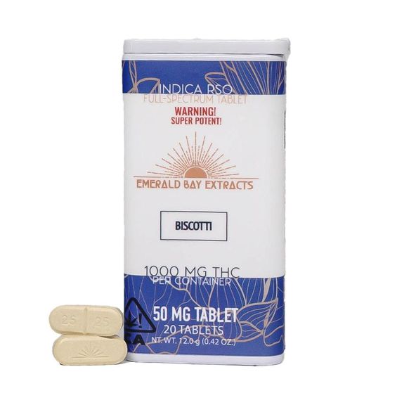Emerald Bay Extracts 50mg Tablets - Indica - Biscotti - 1000mg Package