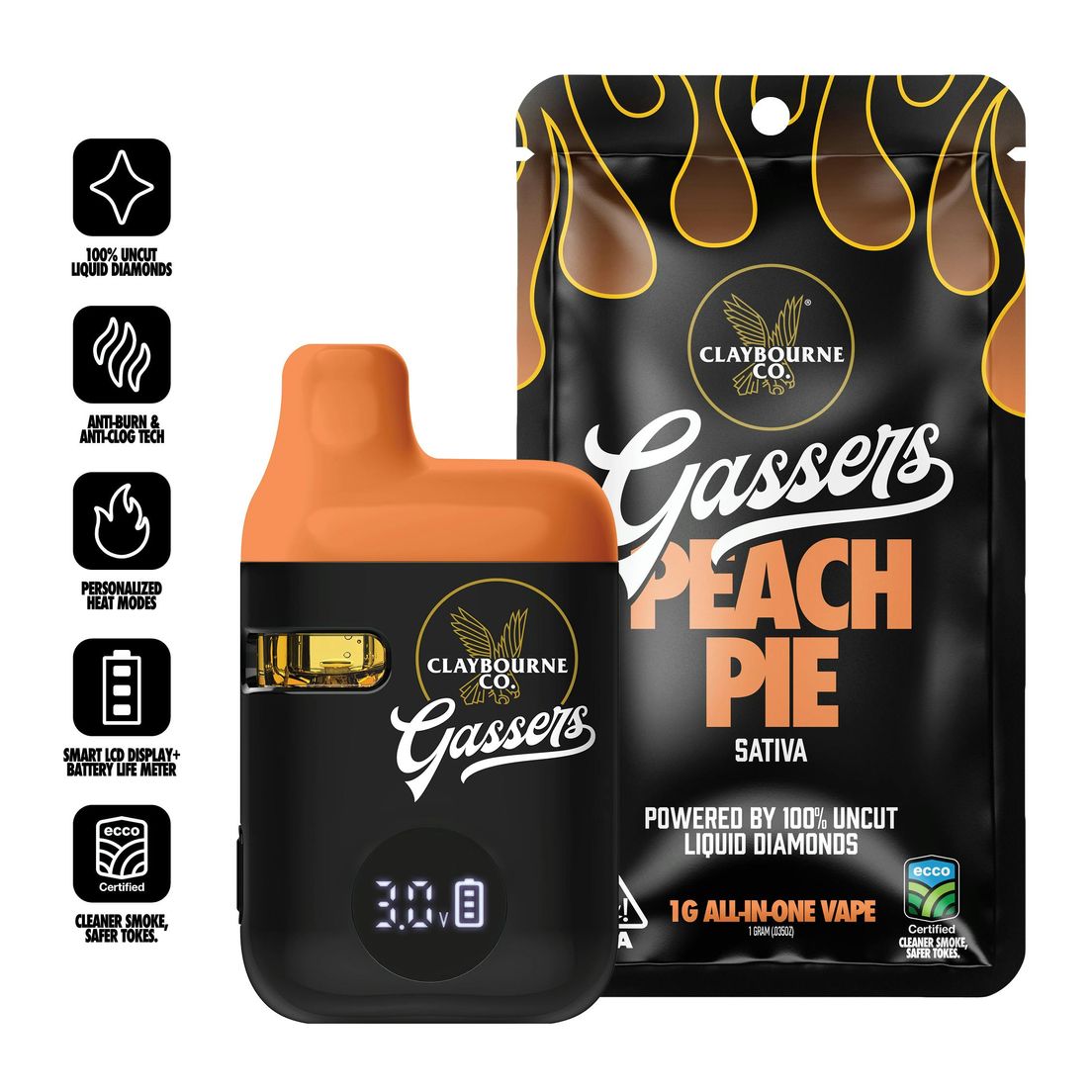 Claybourne Co. - Gassers Liquid Diamonds AIO - 1g - Peach Pie