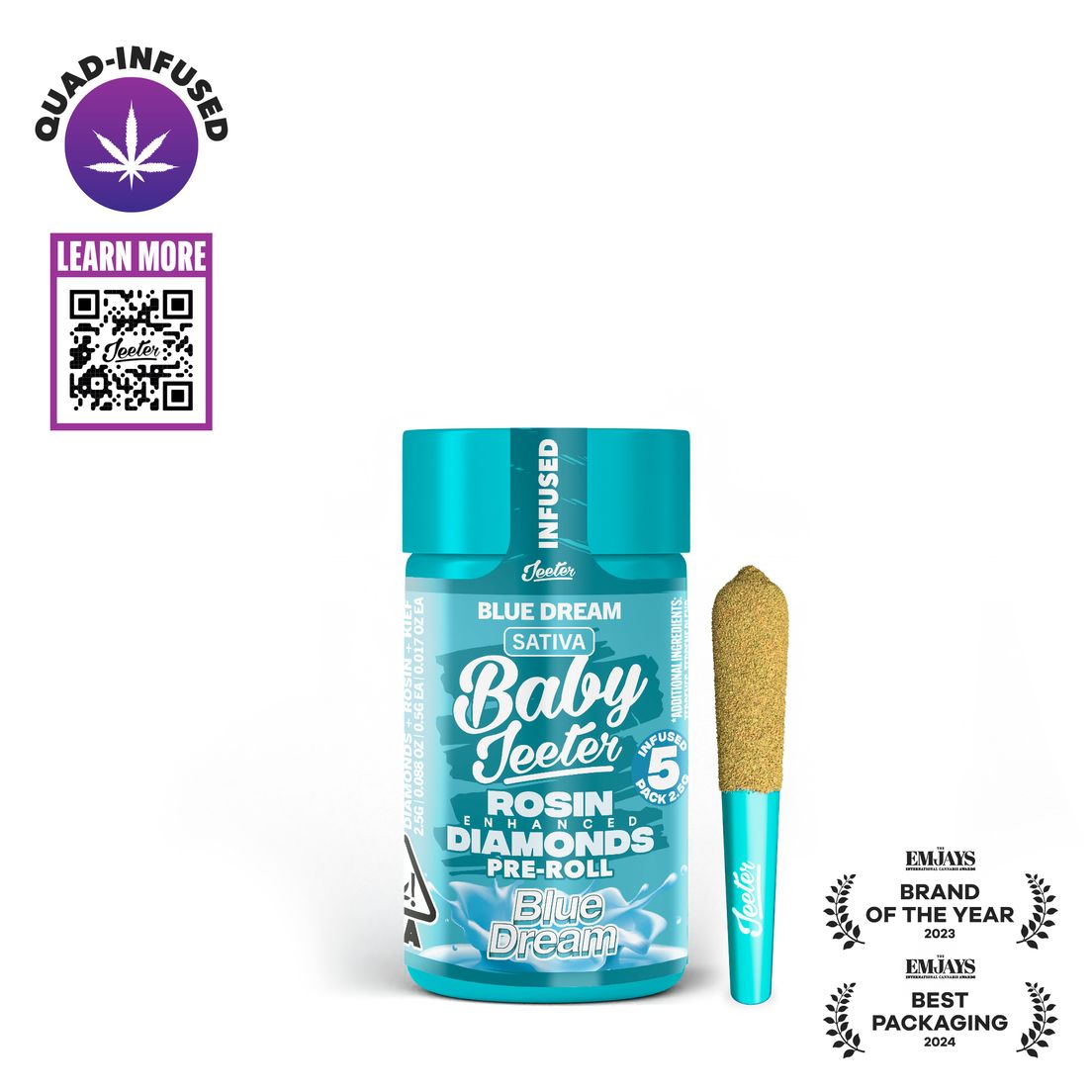 Jeeter - Baby - Quad Infused Prerolls - 5 Pack - 2.5g - Blue Dream