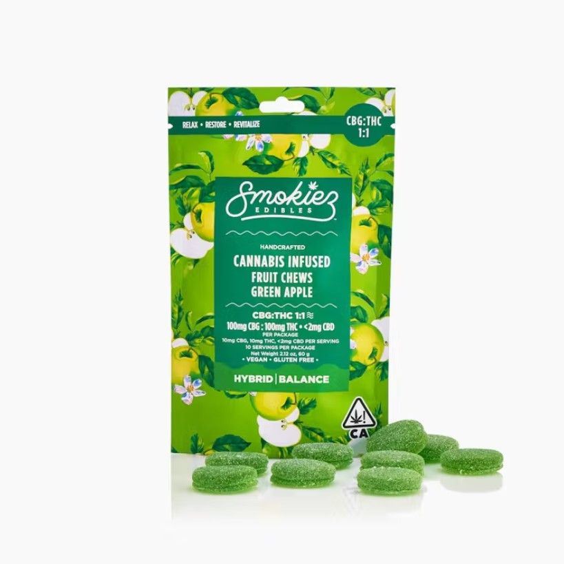 Green Apple 100mg CBG : 100mg THC Fruit Chews - CA