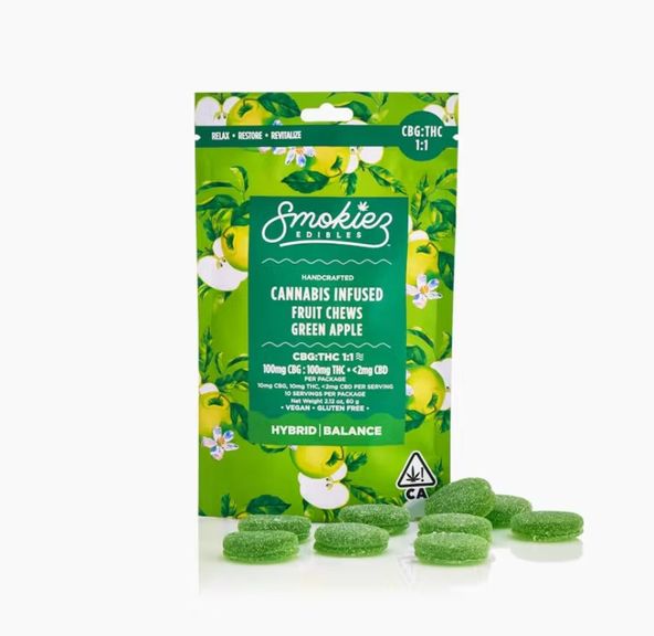 Green Apple 100mg CBG : 100mg THC Fruit Chews - CA