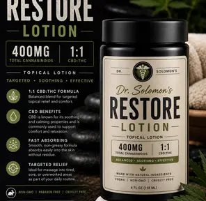 Dr. Solomon's Lotion 400mg - Restore (1:1 CBD:THC)