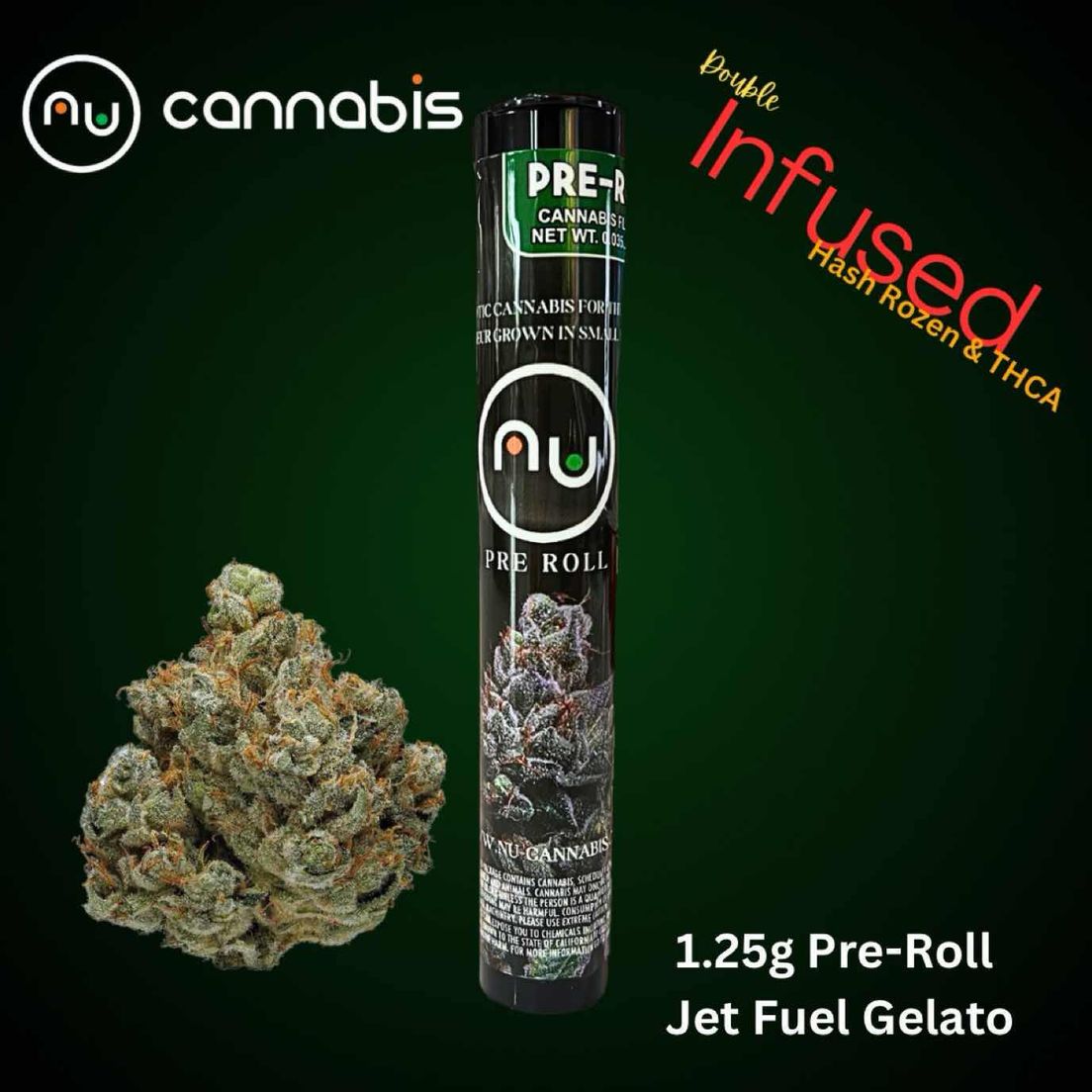 NU ~ JET FUEL GELATO INFUSED HASH/THCA PRE ROLL 1.25