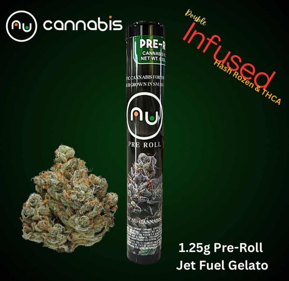 NU ~ JET FUEL GELATO INFUSED HASH/THCA PRE ROLL 1.25