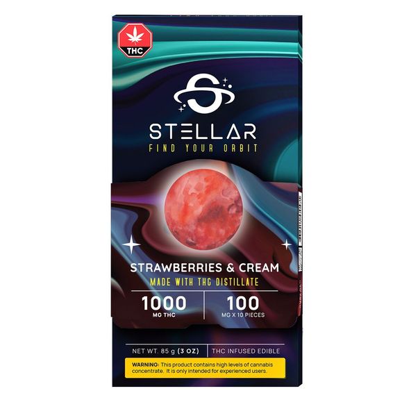 1000mg Strawberries & Cream Chocolate Bar by Stellar Treats