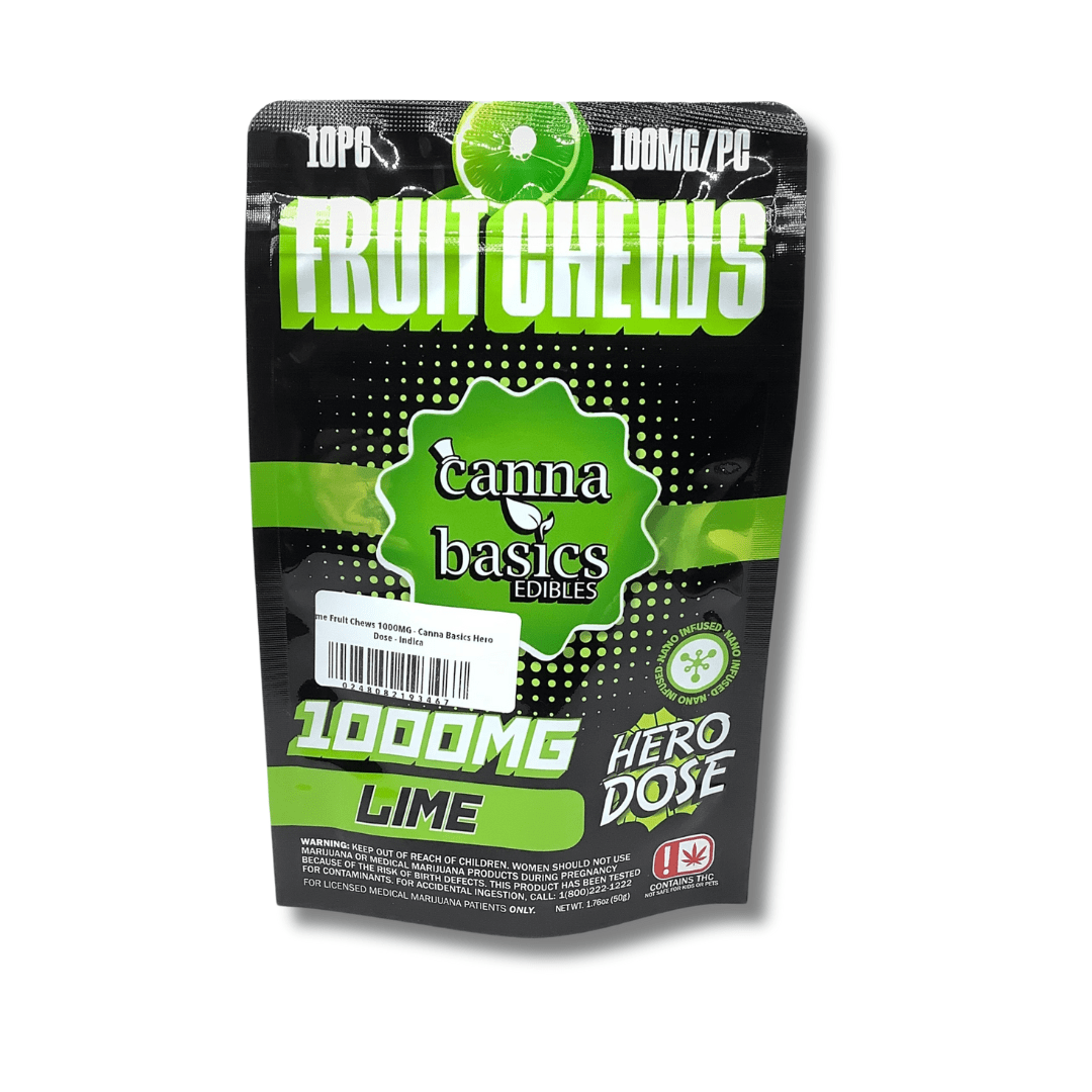 Lime Fruit Chews 1000MG - Canna Basics Hero Dose - Indica