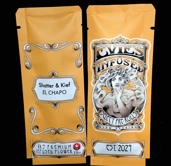 Evie’s 0.7g shatter & Kief pre roll $10