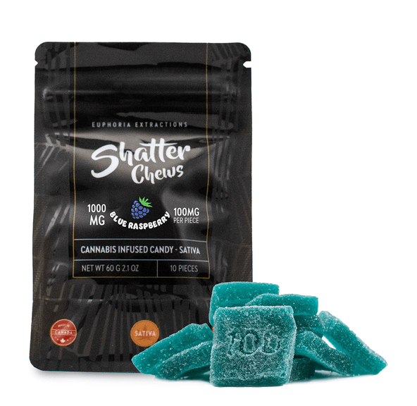 1000mg Sativa Blue Raspberry Shatter Chews by Euphoria Extractions (100mg x10)