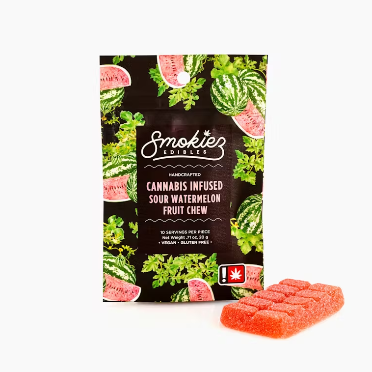 Smokiez Fruit Chews Singles Sour Watermelon 100mg