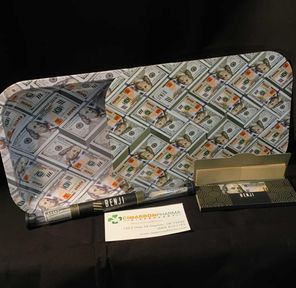 $100 BILLS ROLLING TRAY W/ LID AND ACCESSORIES