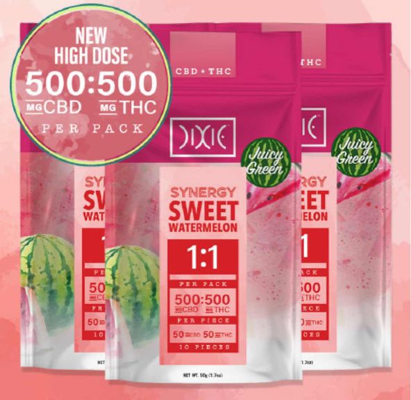Dixie Synergy Watermelon 500mg 1:1 Gummies