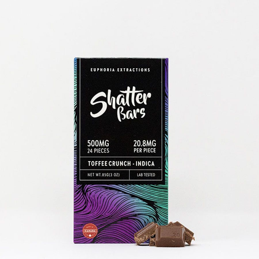 500mg Indica Toffee Crunch Shatter Bar by Euphoria Extractions