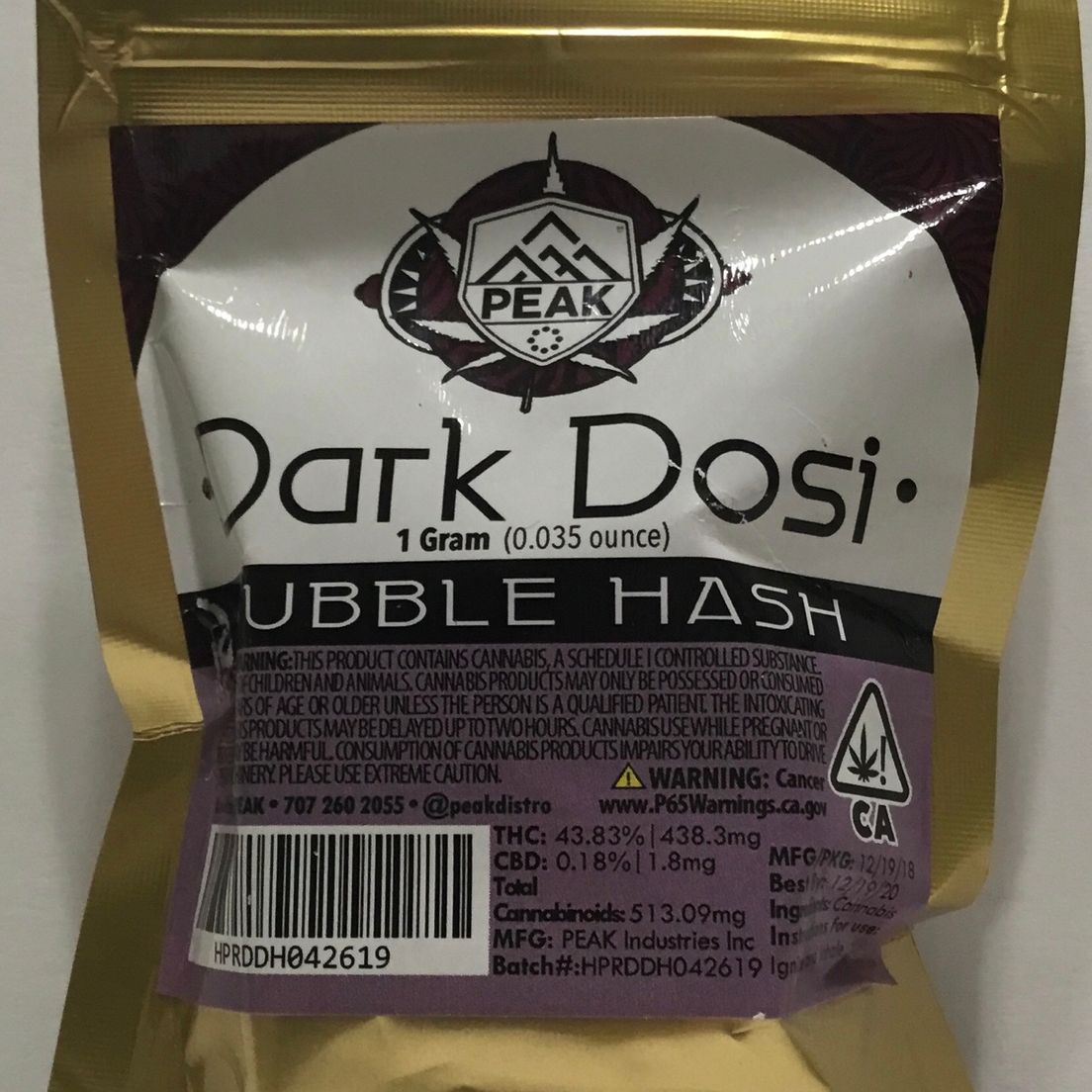 Dark Dosi Bubble Hash 1g (PEAK)