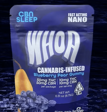 WHOA | Blueberry Pear Gummy | 1:1 50MG CBN / 50MG THC | $6.50