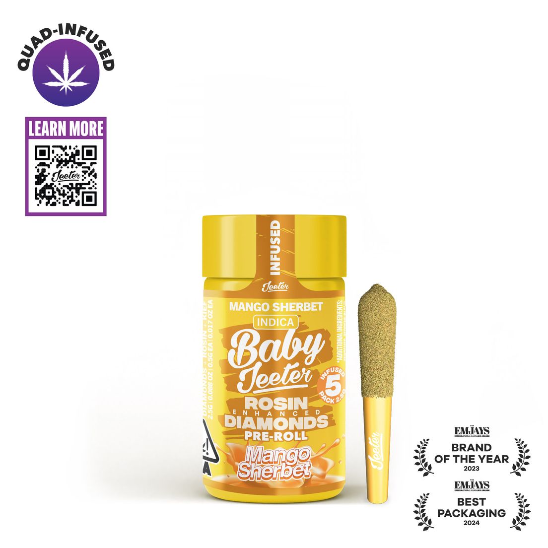 Jeeter - Baby - Quad Infused Prerolls - 5 Pack - 2.5g - Mango Sherbet