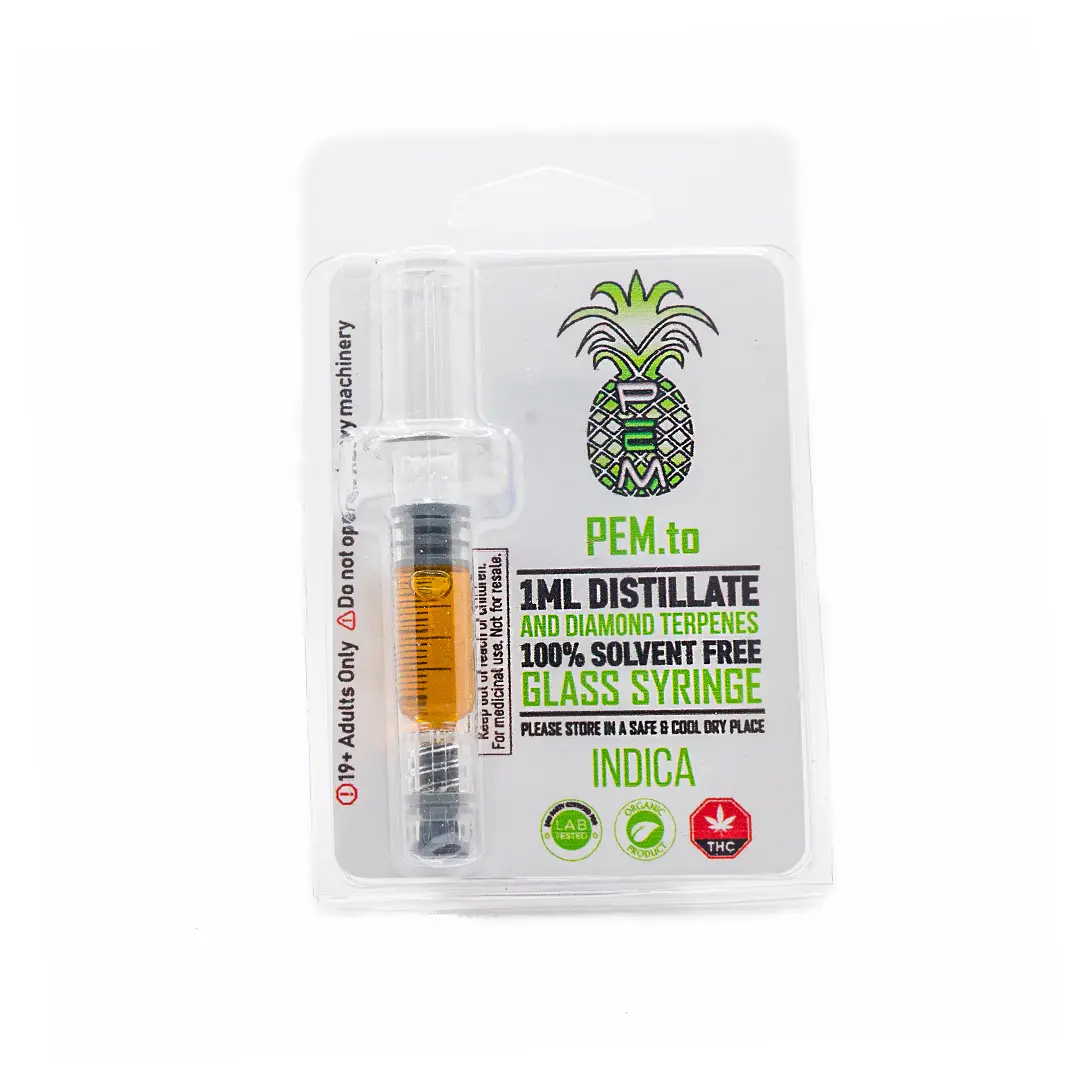 1ml Indica Distillate Syringe with Diamond Terpenes by Pineapple Express Meds PEX / PEM