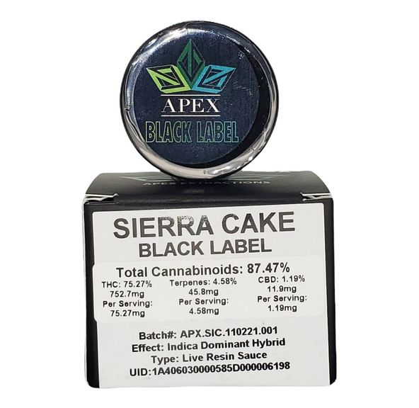 Apex | Concentrate | Sierra Cake (Live Resin Sauce) | 1g | Indica | 75.27% THC
