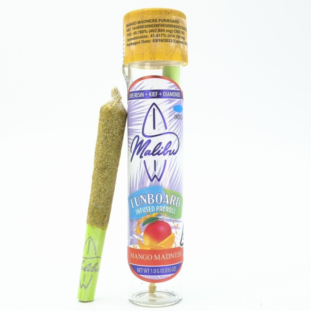 Malibu Premium Cannabis - Funboards 1g Triple Infused Preroll - Mango Madness 1.00 g