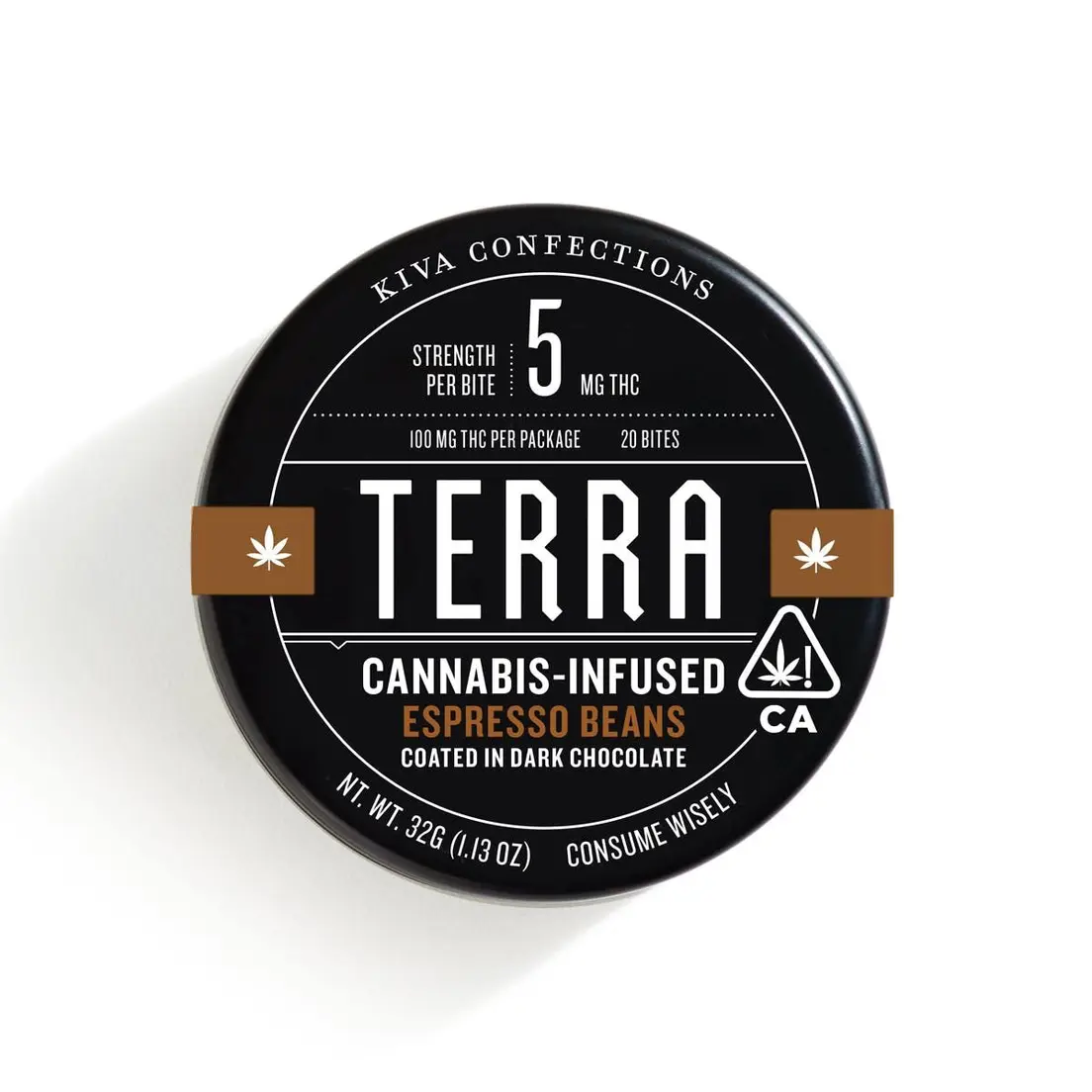 Kiva Terra Bites Edible Dark Chocolate Espresso Beans 100mg