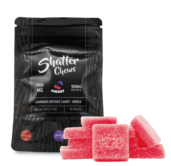 1000mg Indica Cherry Shatter Chews by Euphoria Extractions (100mg x10)