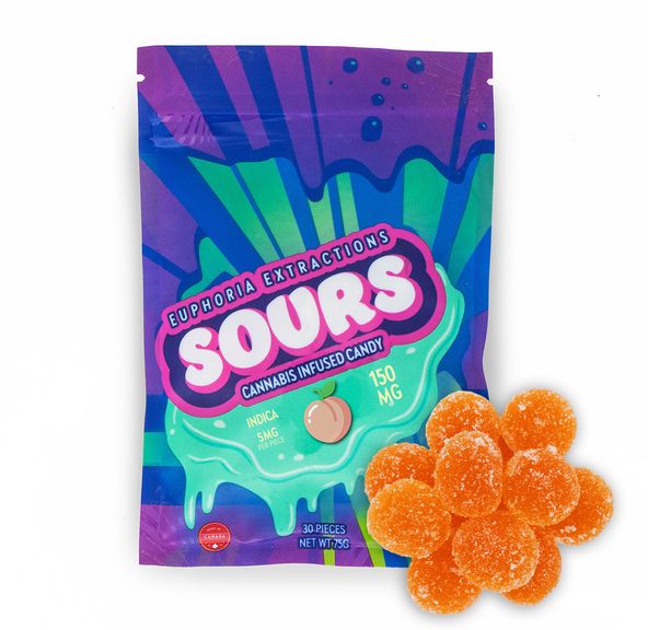150mg Indica Peach Sours by Euphoria Extractions (5mgx30)