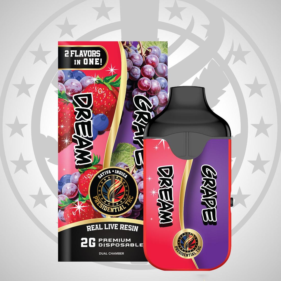 PRESIDENTIAL THC DREAM/GRAPE LIVE RESIN DUAL CHAMBER DISPOSABLE 2G