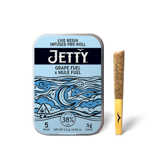 Jetty Live Resin Infused Pre-roll 5pk Grape Fuel X Muel Fuel 2.5g