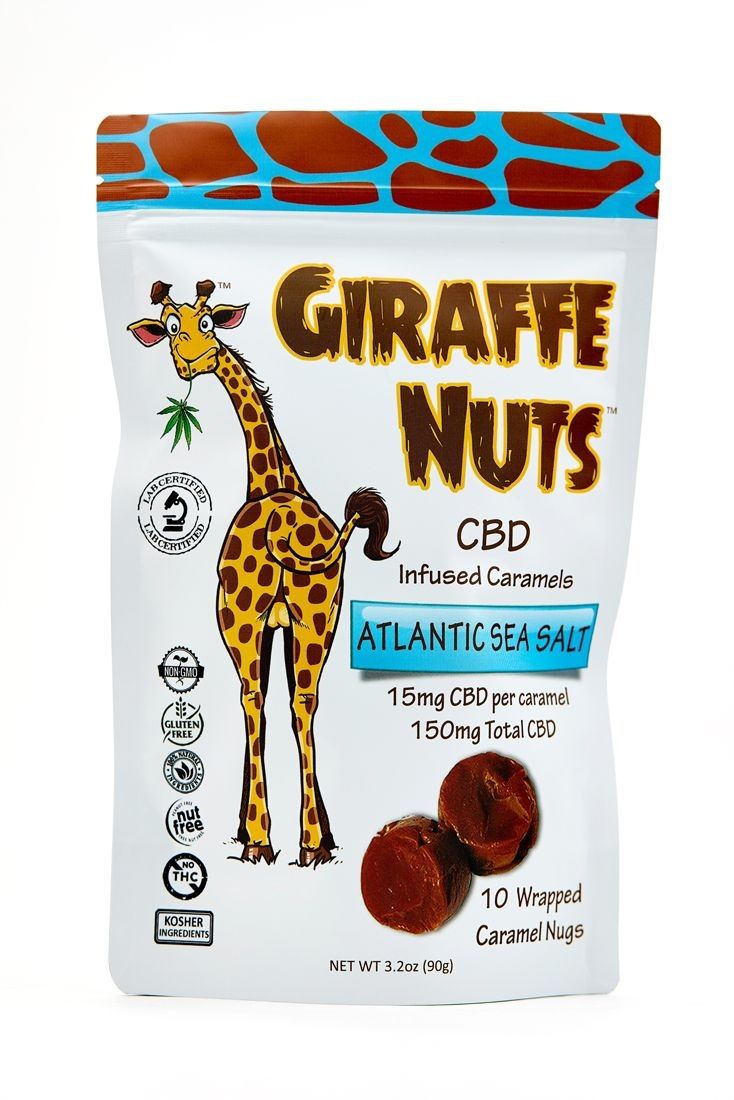 Giraffe Nuts Infused Caramels | Atlantic Sea Salt | 15mg Hemp CBD per piece - 10 Pieces Per package