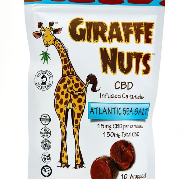 Giraffe Nuts Infused Caramels | Atlantic Sea Salt | 15mg Hemp CBD per piece - 10 Pieces Per package