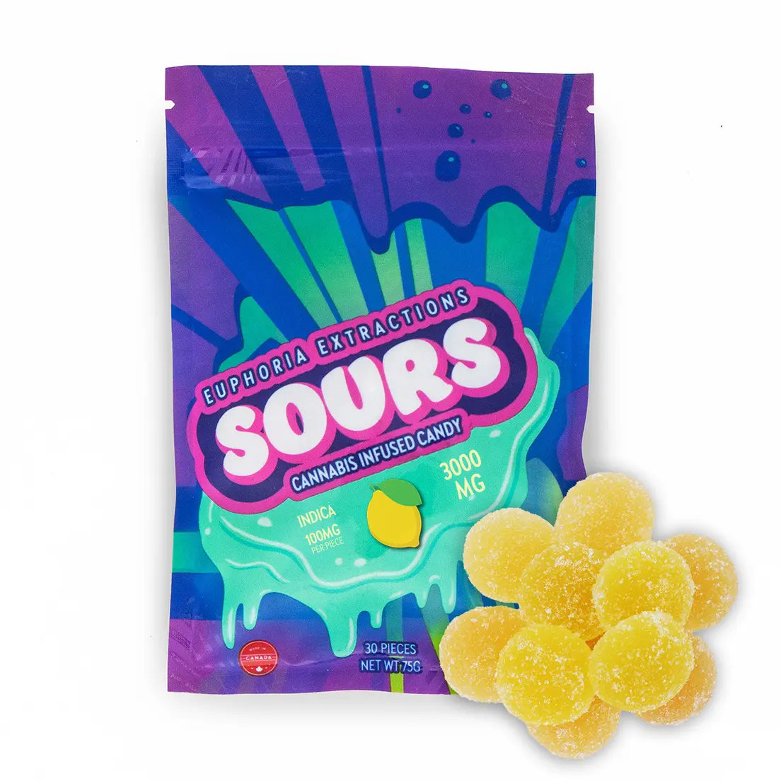 3000mg Indica Lemon Sours by Euphoria Extractions (100mgx30)