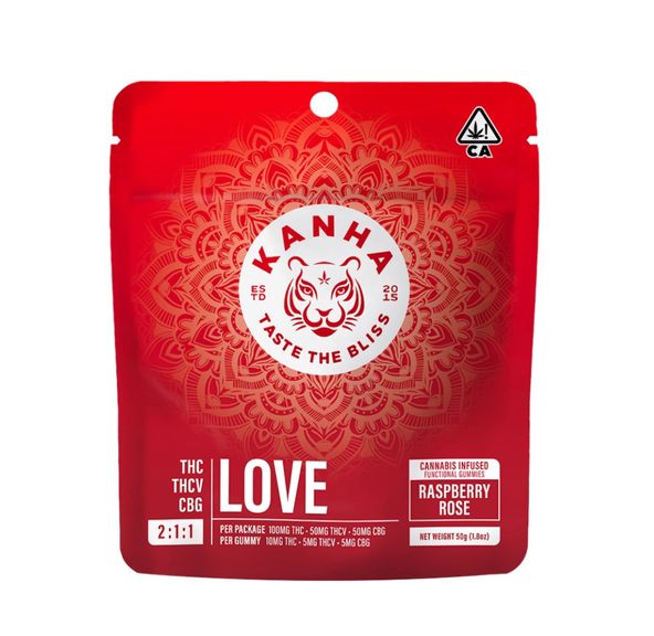 Kanha- Love Raspberry Rose 2:1:1 Gummies (THC:THCV:CBG) 100mg (H)