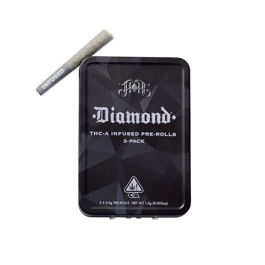 D. Heavy Hitters 3pk X .5g THCa Diamond Infused Pre Rolls - Ms. Z Oakfruitland (H)