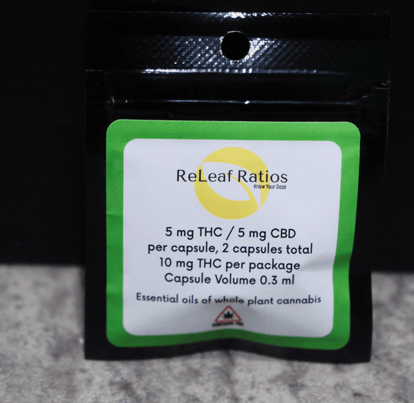 Releaf Ratios- Capsules- 5mg THC/ 5mg CBD- 2 pk