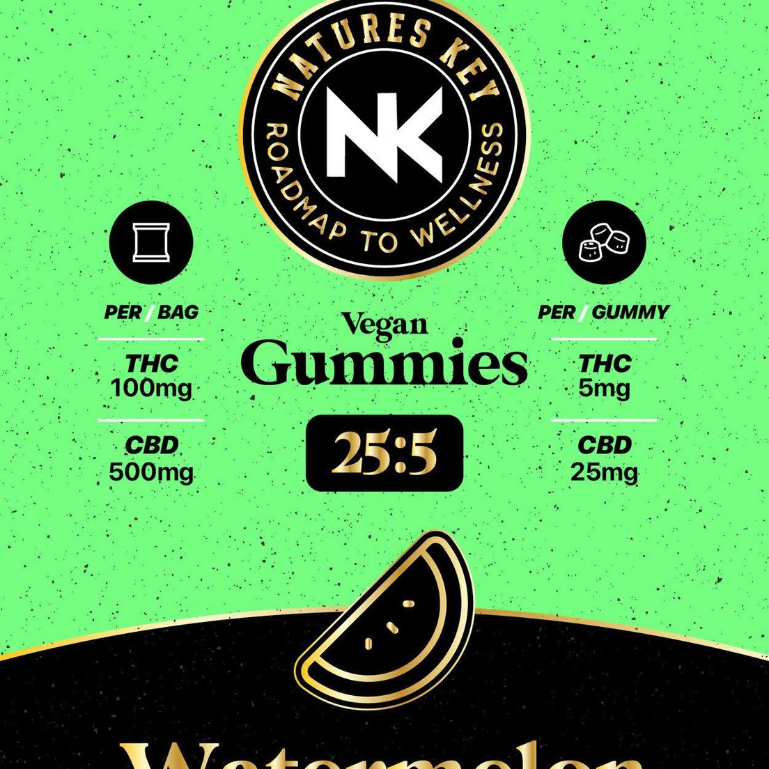 NATURES KEY WATERMELON THC:CBD 1:5 FULL SPECTRUM GUMMIES 100MG