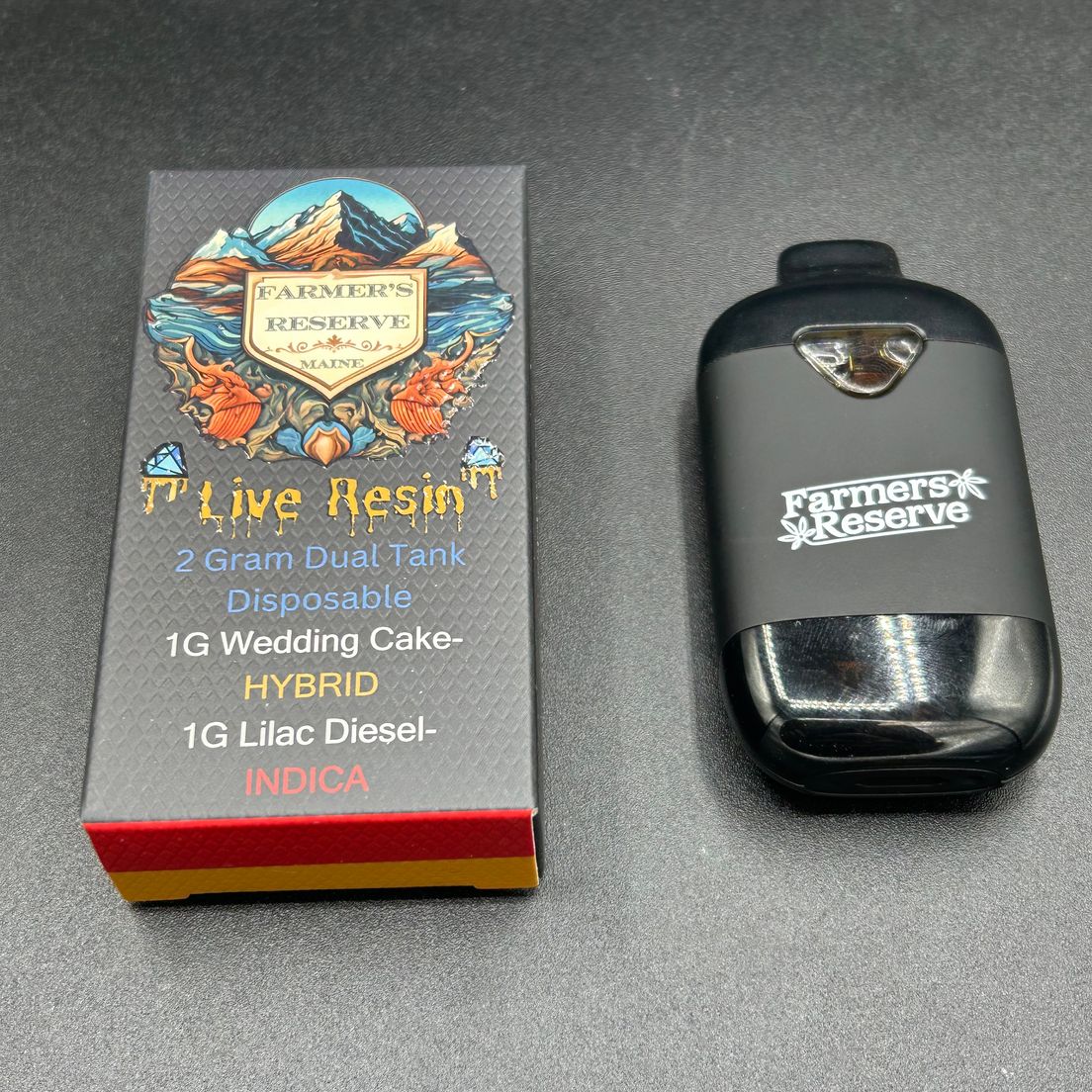 Farmers Reserve 2g Split Live Resin Disposable - Wedding Cake/ Lilac Diesel