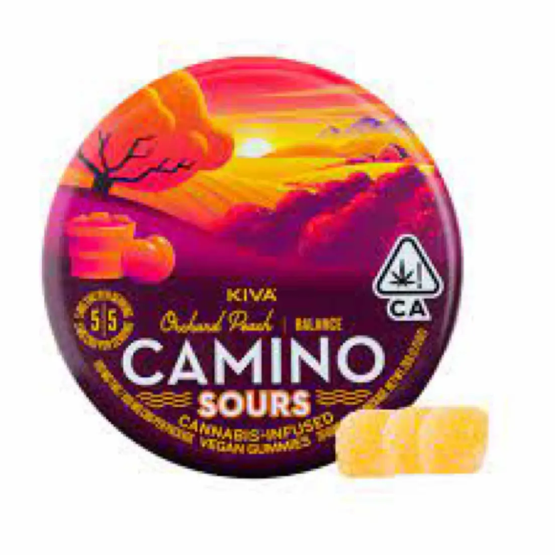 Camino Orchard Peach Sour Gummies 100mg THC 100mg CBD
