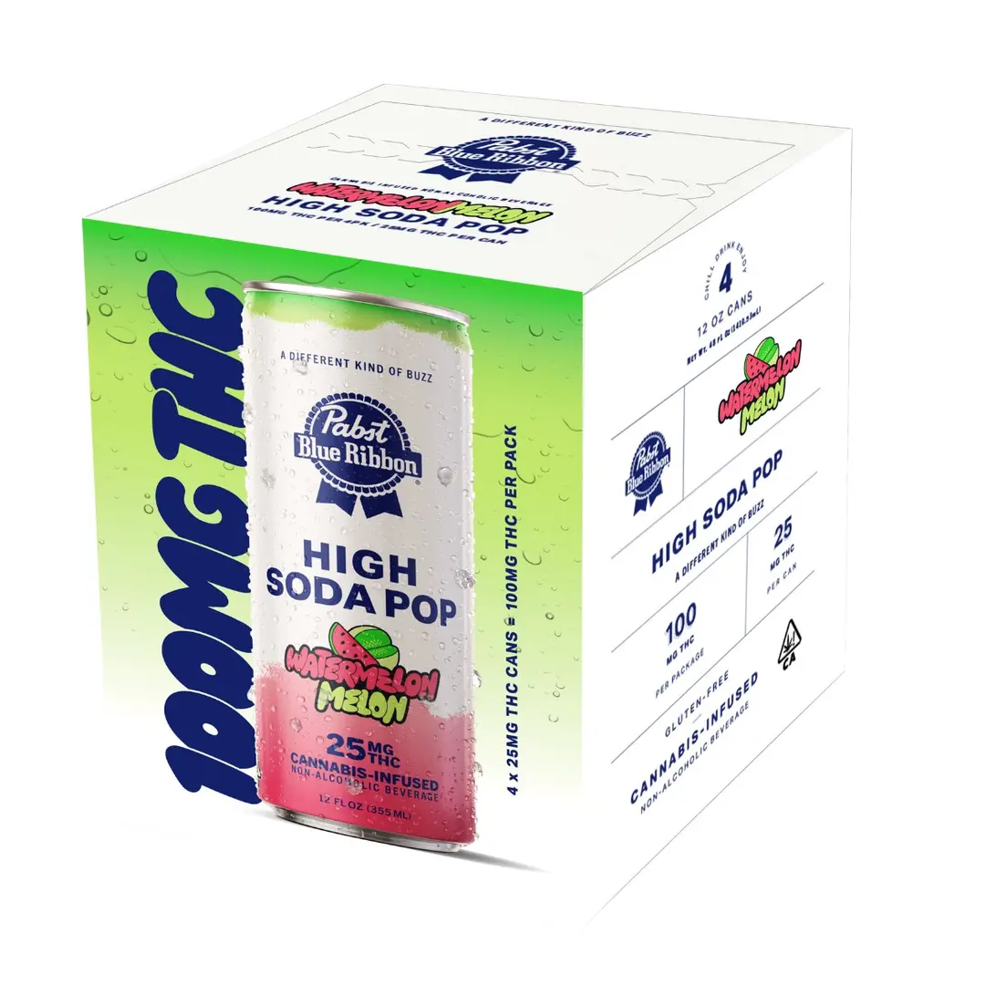 Pabst Blue Ribbon High Soda Watermelon Melon 4pk 100mg