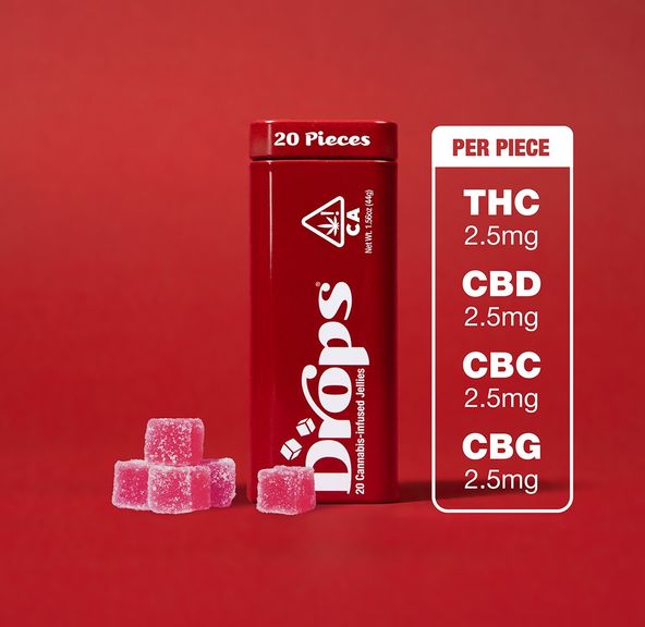 Drops 20pk Cranberry Gummies 50mg THC / 50mg CBD / 50mg CBC / 50mg CBG