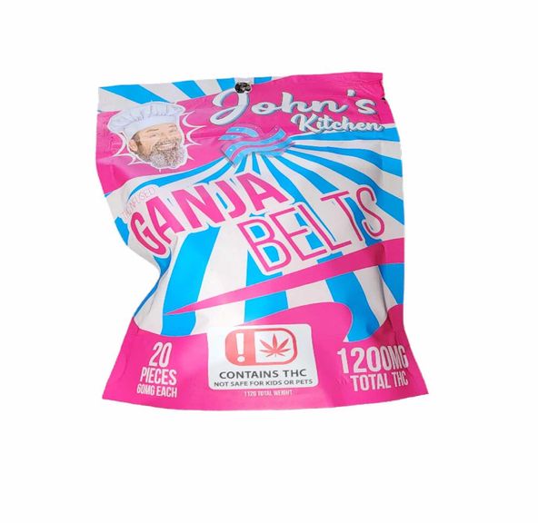 John's Kitchen Ganja Belts Gummies 60mg each or 1200mg per package