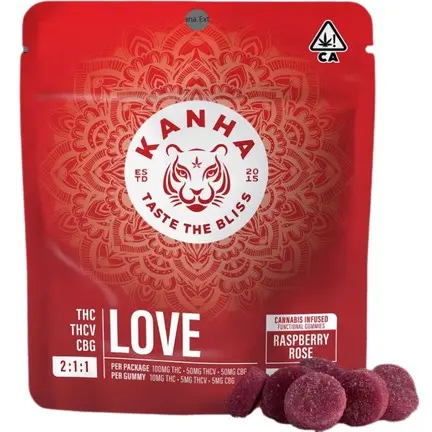 Kanha FX NANO Gummies Love Raspberry Rose 100mg THC / 50mg THCV / 50mg CBG
