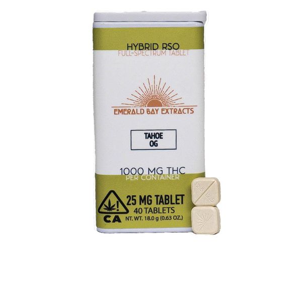 Emerald Bay Extracts 25mg Tablets - Hybrid - Tahoe OG - 1000mg Package