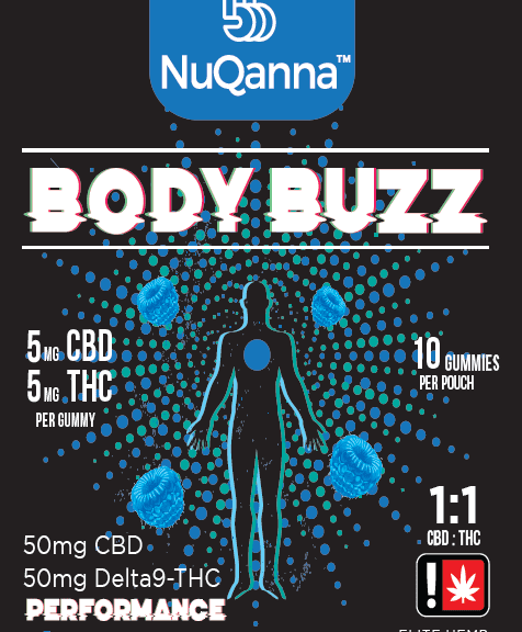 Body Buzz 1:1 5mg CBD: 5mg THC Performance Blue Rapsberry 10pk