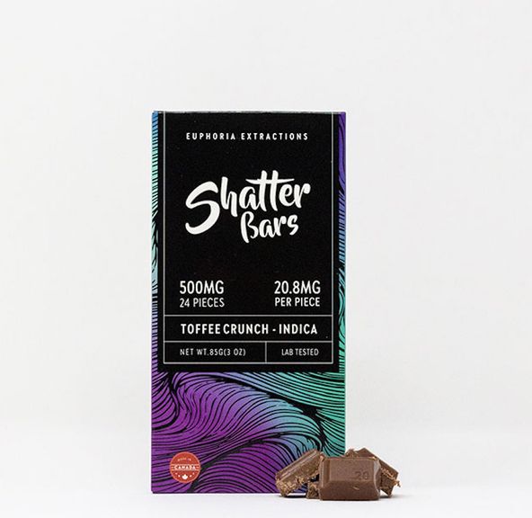 500mg Indica Toffee Crunch Shatter Bar by Euphoria Extractions