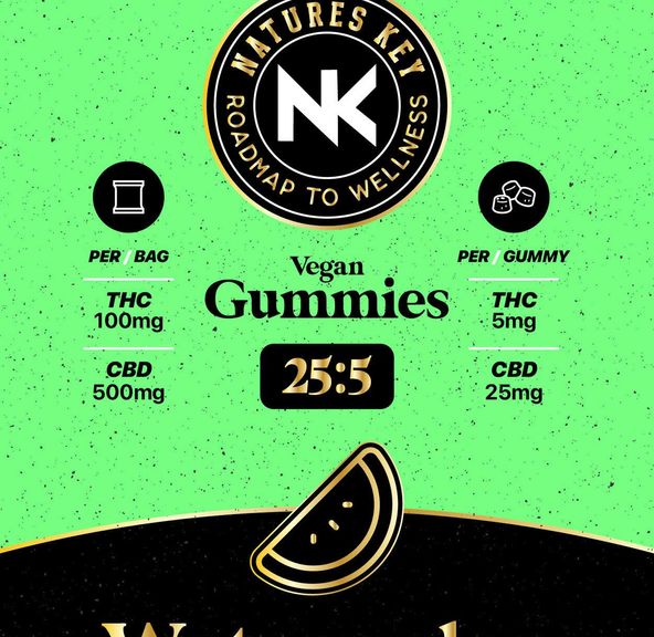 NATURES KEY WATERMELON THC:CBD 1:5 FULL SPECTRUM GUMMIES 100MG